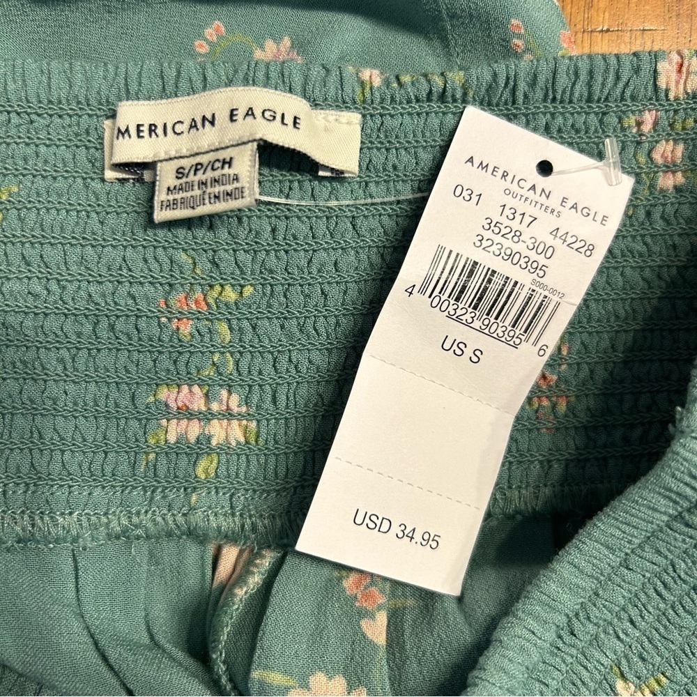 *NWT* American Eagle Green & Pink Floral Smocked Everyday Soft Shorts, Sz Small - Picture 5 of 7